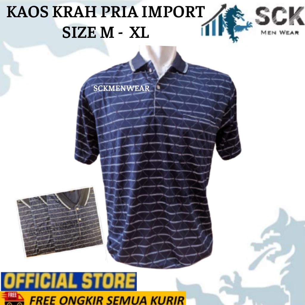 Kaos Krah Pria Korea Murah 425 / Baju Kerah Motif Salur Garis Pria Remaja Dewasa Size M  L XL - sckmenwear GROSIR