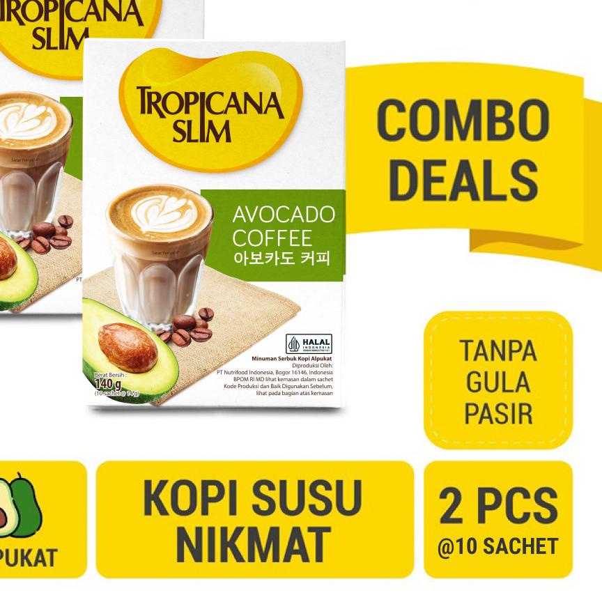 

☋ Twin Pack - Tropicana Slim Avocado Coffee 10 Sachet - Kopi Susu Nikmat Tanpa Gula Pasir ☃