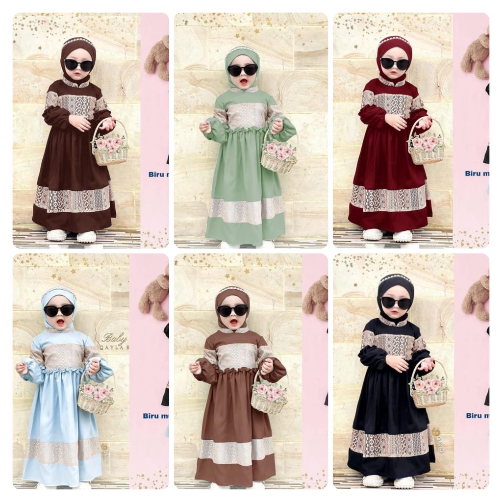 3 UKURAN S M L SYARI KID SURI FASHION PAKAIAN MUSLIM ANAK PEREMPUAN BAHAN MOSCREPE APLIKASI RENDA MR