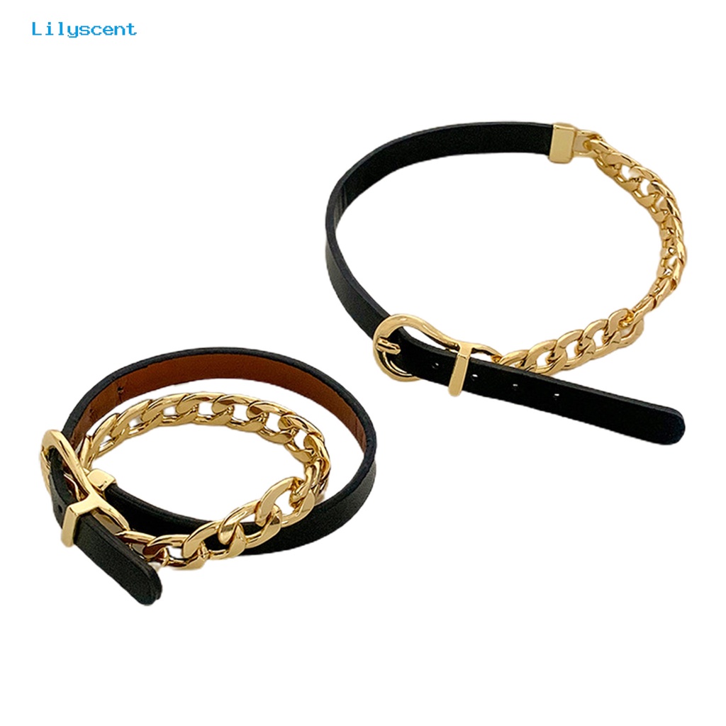 [LS] Wanita Choker Kulit Imitasi Adjustable Gesper Link Rantai Punk Kepribadian Hadiah Hip Hop Gadis Kerah Kalung Fashion Perhiasan