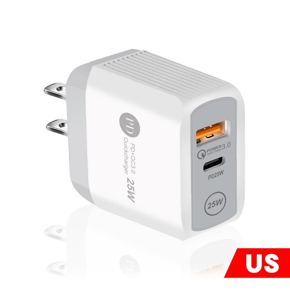 Vaorlo 25W Charger USB PD Fast Charging Port Untuk Port EU UK US QC3.0 Quick Charge