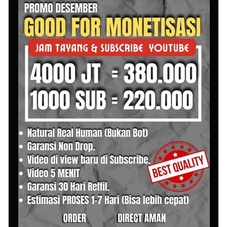 PAKET MONETISASI JT YOUTUBE TERMURAH BERGARANSI [BEST]