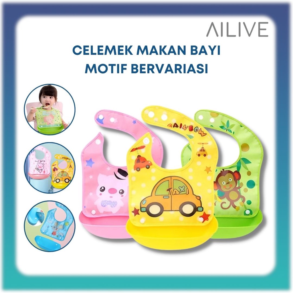 Celemek Makan Bayi Baby BIB Slabber Silikon Karet Penadah Makan Anak Anti Air