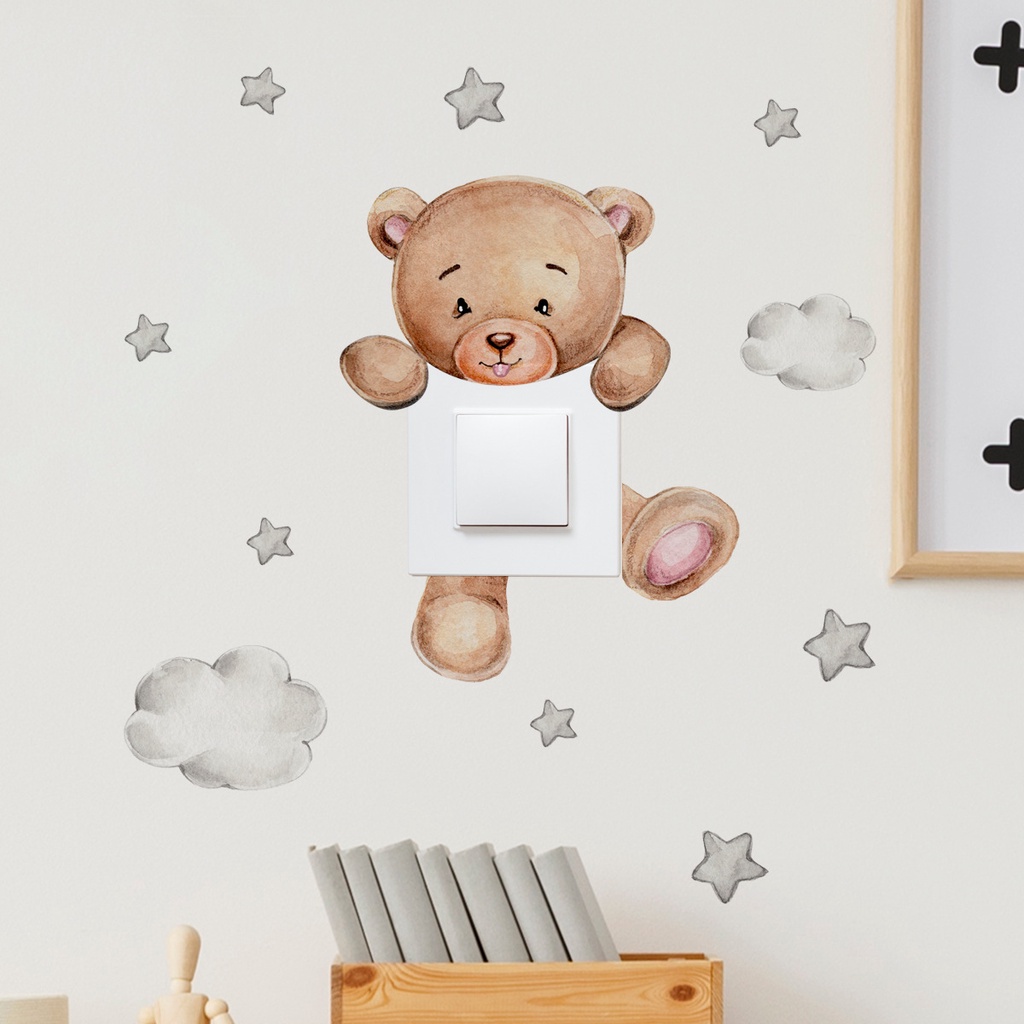 Lovely Bear Bintang Saklar Stiker Untuk Dekorasi Kamar Tidur Anak Mural Perekat Diri Dekorasi Rumah Wallpaper Lucu Dinding Decals