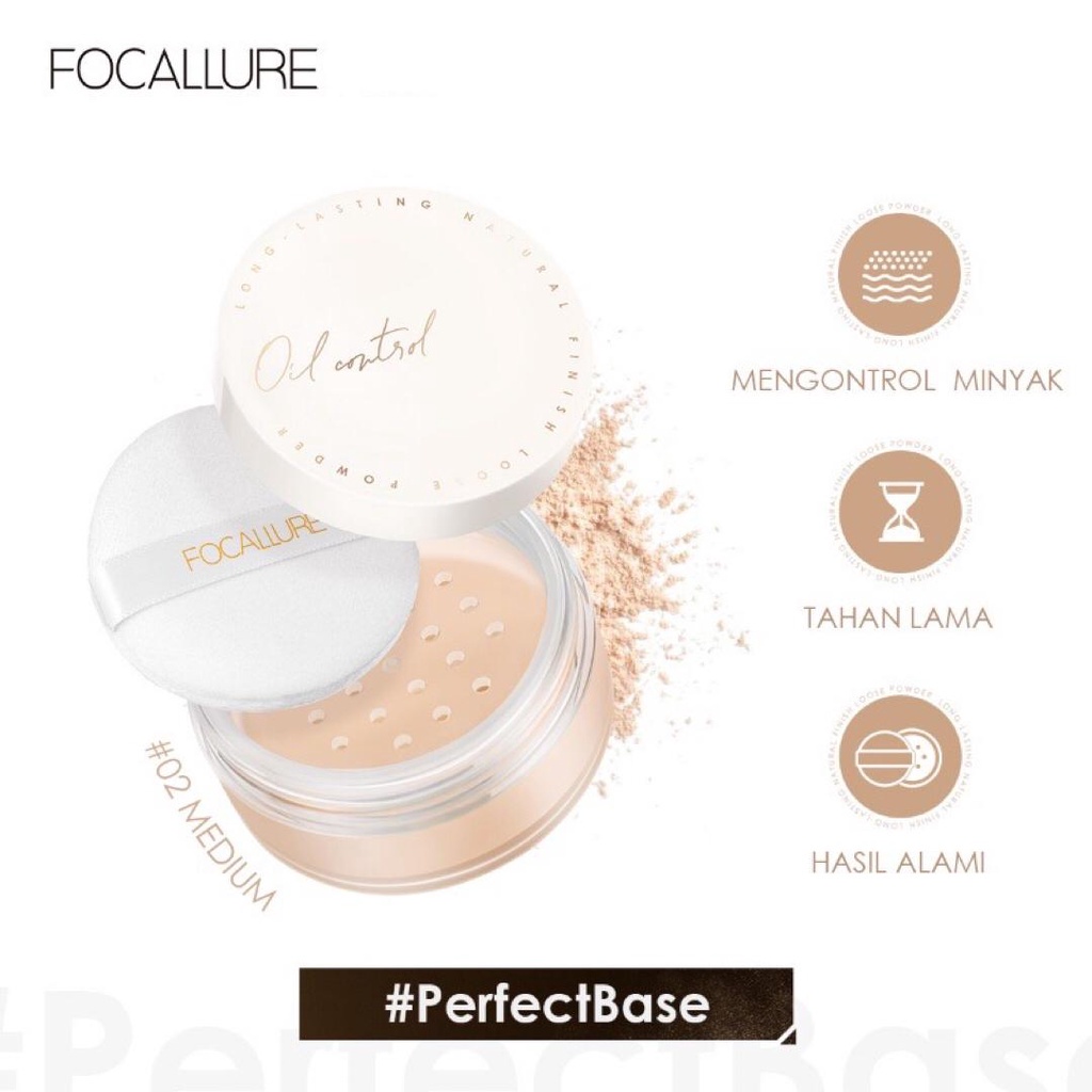 NIK - FOCALLURE Oil Control Poreless Matte Loose Powder FA201 | Tahan Lama Setting Powder-Base makeup | Bedak Tabur | BPOM ORIGINAL