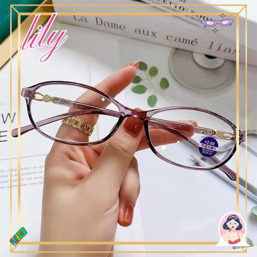 Lily Kacamata Baca Fashion Berlian Imitasi Mengkilap Sederhana Anti-Cahaya Biru