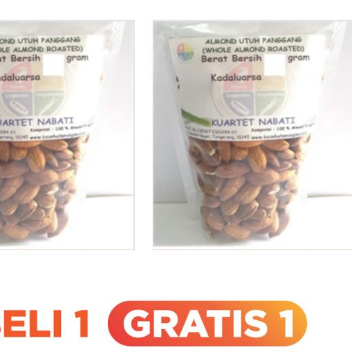 

❋ 250gr Buy 1 Get 1 Free Roasted Almond Premium - Utuh - Oven - Panggang - Size Besar 27-30 - SIAP MAKAN ™