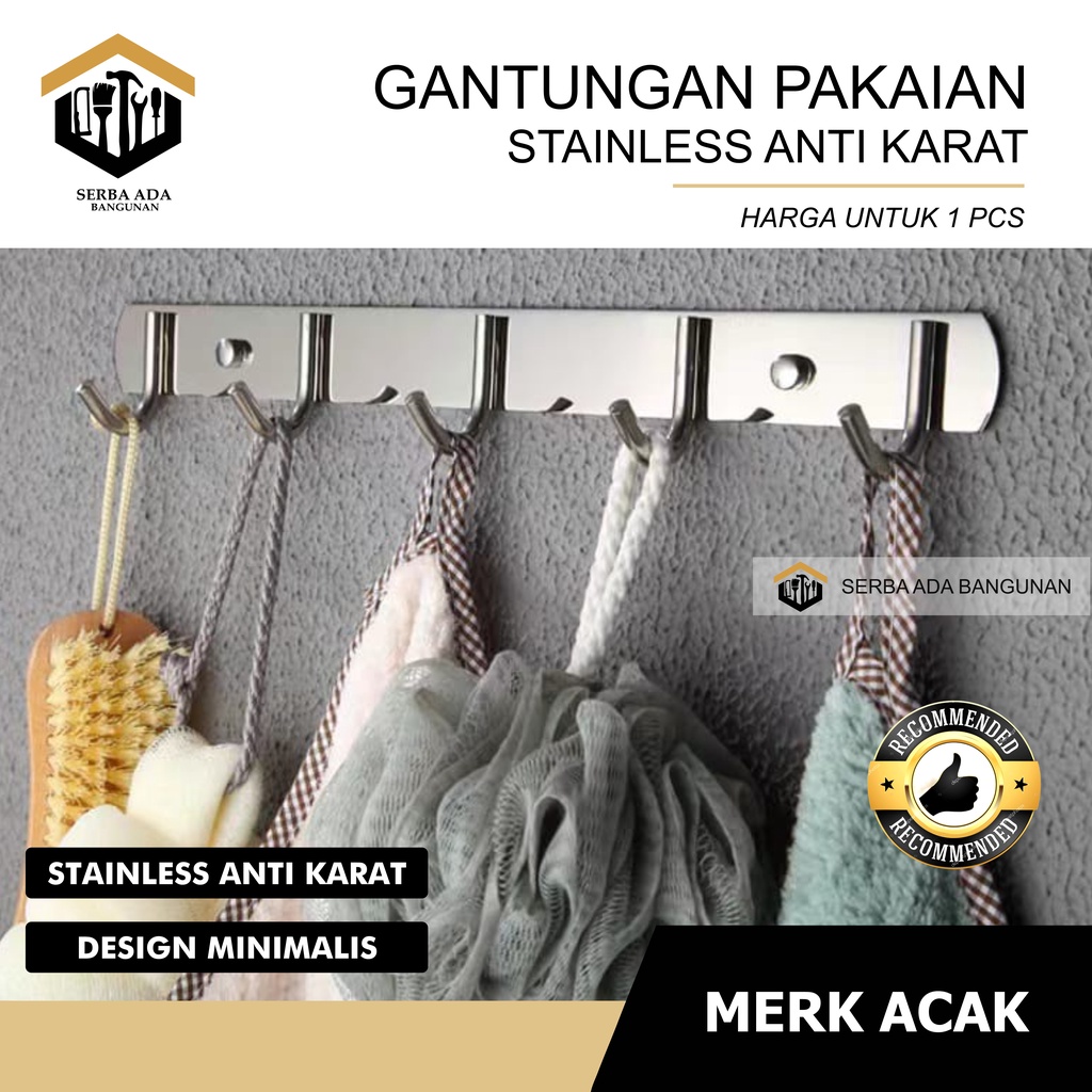 Gantungan Dinding baju Pakaian 5 kaitan Stainless Anti Karat Murah Minimalis Bagus