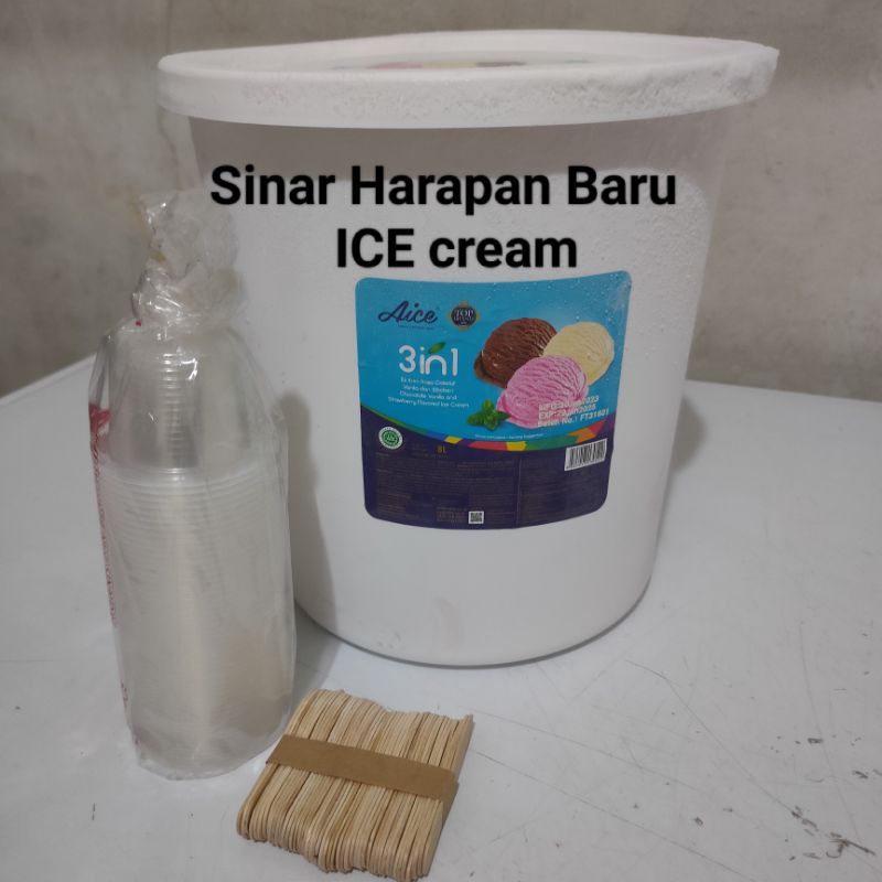 

ICE CREAM Aice 3 rasa 8 Liter include CUP dan Sendok 50 pcs