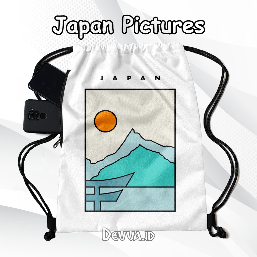 Tas Serut Anti Air String Bag Full Print Pria Dan Wanita Motif Japan Pictures Tas Sekolah Tas Olahraga