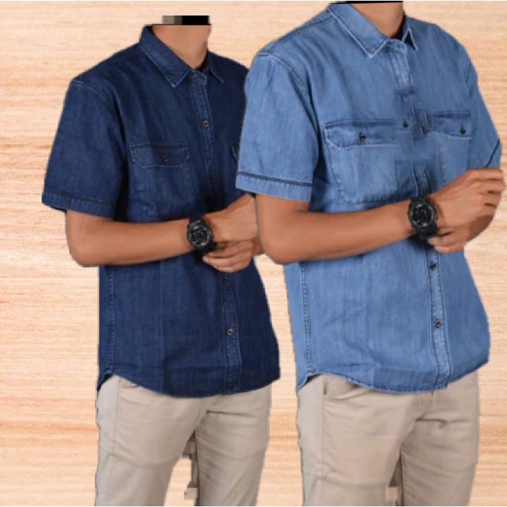 KEMEJA DENIM DISTRO//KEMEJA DISTRO LENGAN PENDEK//KEMEJA JEANS PRIA,KEMEJA KASUAL PRIA,FASHION PRIA 