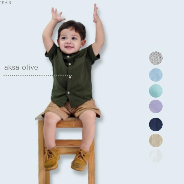 ➯ Iris Baby Wear - Atasan Kemeja Bayi Koko Anak Laki Laki Polos Linen Lengan Pendek Bayi Kemko Anak 