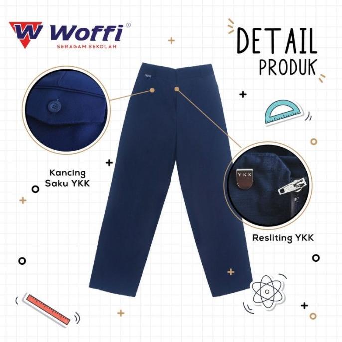 Celana panjang biru dan putih SMP sekolah merek woffi