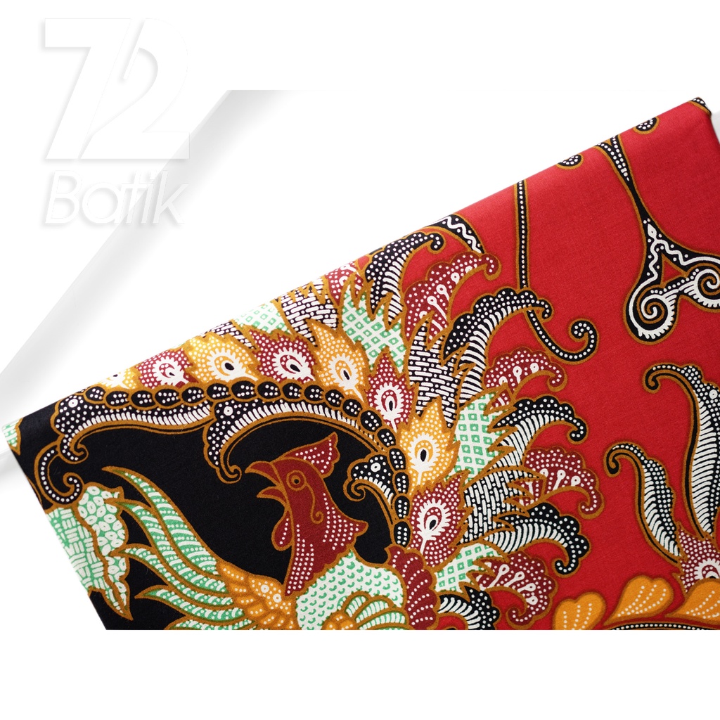 KAIN BATIK KATUN Premium Motif Burung Cendrawasih Warna Merah 723178 Cap 72 Jarik Jarit Samping Kebat Panjang Batik Katun Modern Premium Bahan Seragam Batik Pernikahan Kantor Keluarga Murah Kamen Jadi Batik Bali Lembaran