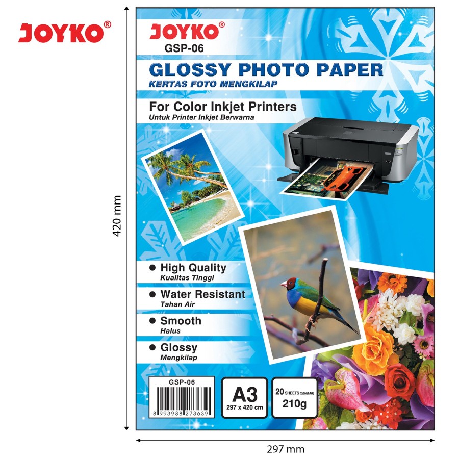 Glossy Photo Paper / Kertas Foto Mengkilap Joyko GSP-06 A3 210 gr gram