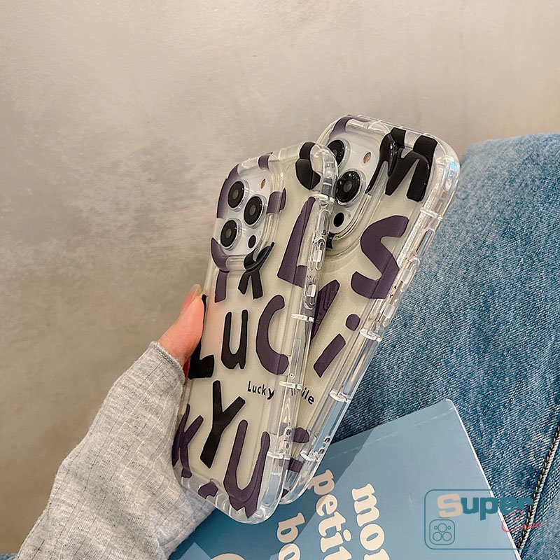 Kompatibel Untuk iPhone 7plus 8plus 11 14 13 12 Pro MAX 6 6S 7 8 Plus XR X XS MAX TPU Lembut Huruf Alfabet Sederhana Lucky Transparan Airbag Shockproof Silicon Back Cover