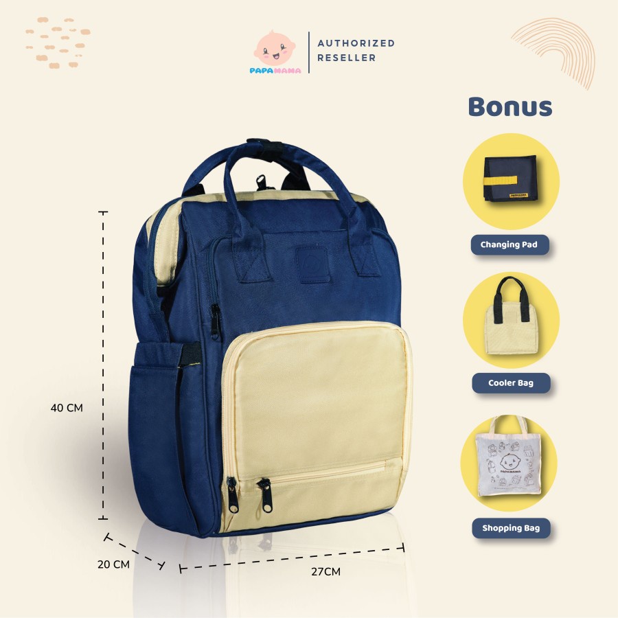 Papamama Diaper Bag Clio Dual Tone &amp; Solid Premium Quality Original - Tas Perlengkapan Bayi