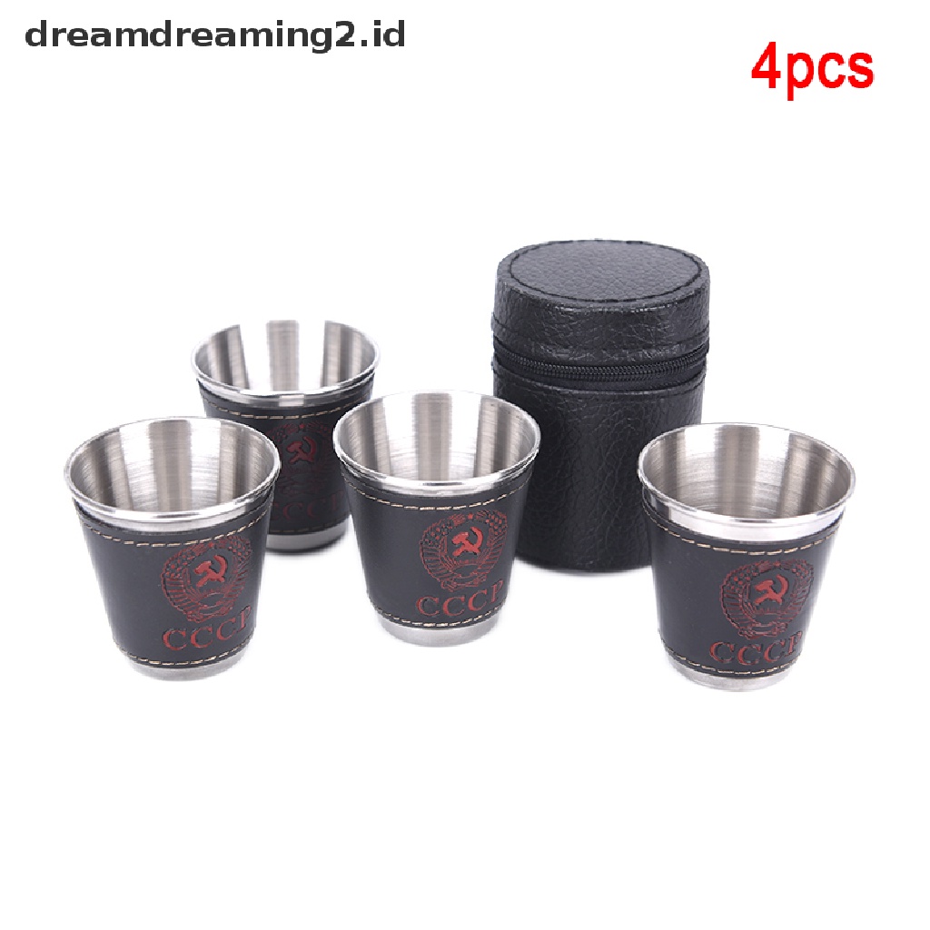 (dream) 4pcs/lot 70ml Cangkir Berkemah Luar Ruangan Set Perlengkapan Piknik Cangkir Anggur Stainless Steel  .