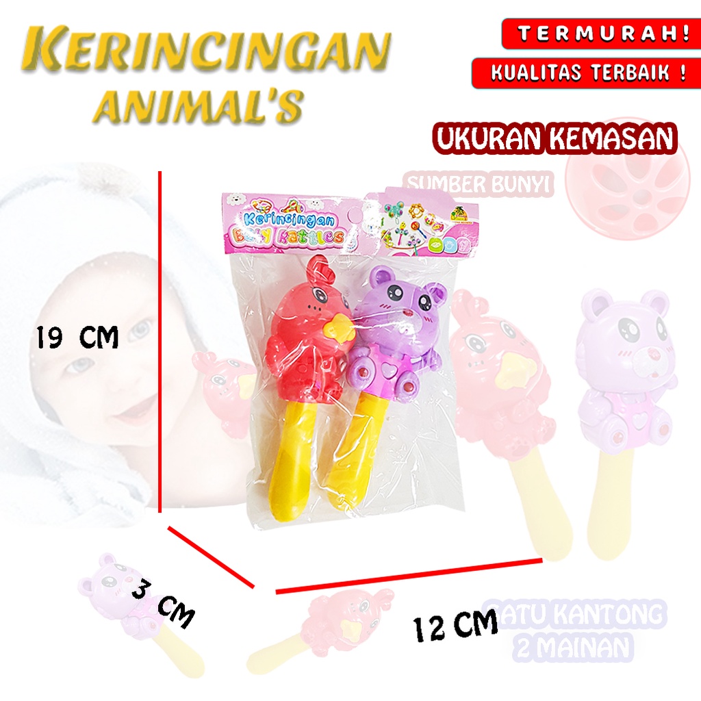 Mainan Kerincingan/ Kerincing  Bayi Bentuk Animal 2 PCS 3219