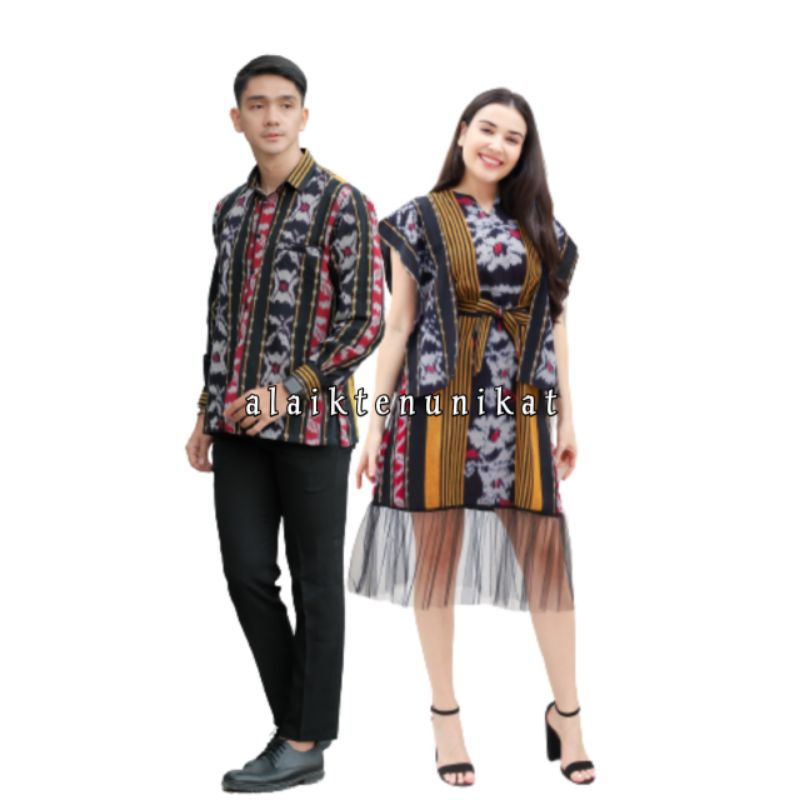 READY STOK COUPLE BAJU TENUN ANGGUN 01 DRESS TENUN ANGGUN DAN KEMEJA TENUN