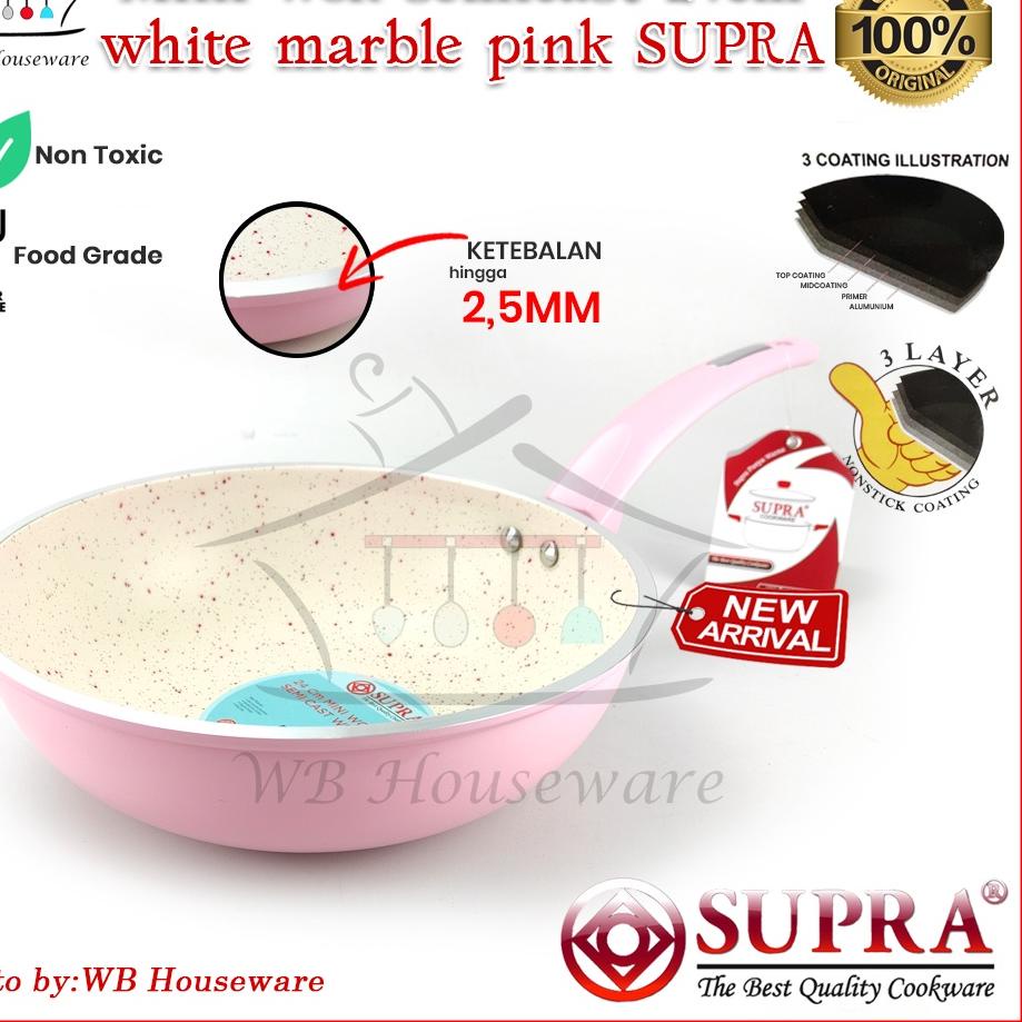 ➷ NEW panci supra mini wok 24cm white marble pastel pink / panci masak sayur anti lengket ℗