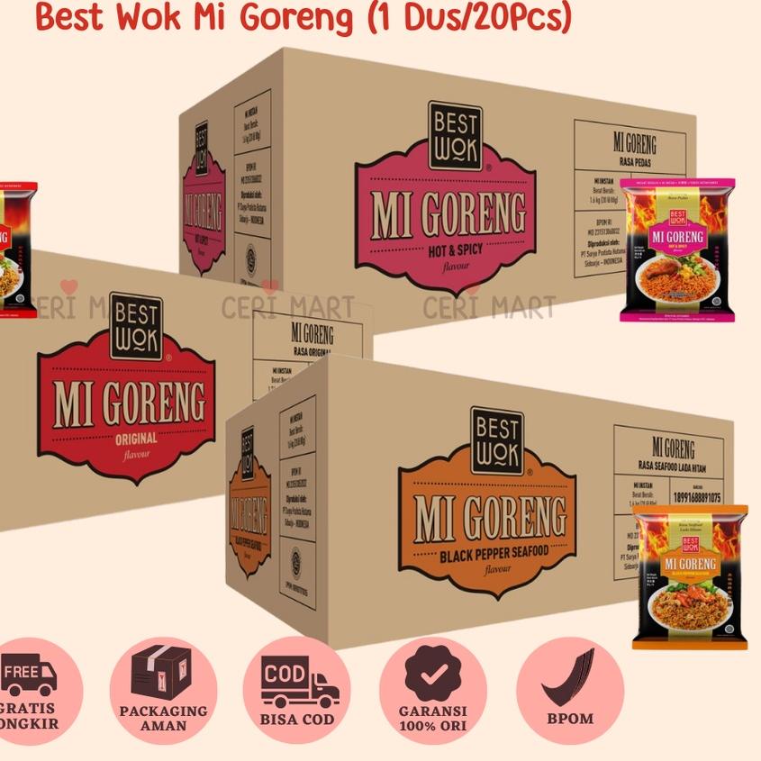 

➷ Best Wok Mi Mie Goreng 1 DUS 20 pcs Bisa Mix Original Hot & Spicy Blackpepper Black Pepper Seafood Instant Noodle 85gr BestWok KKV Indomie ●