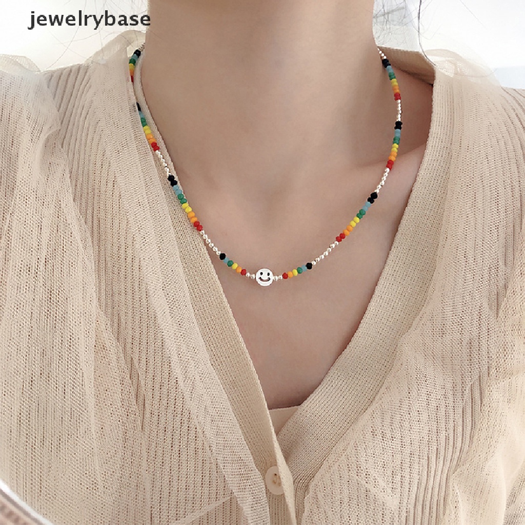 [jewelrybase] Smiley Face Sweater Kalung Pesta Perhiasan Untuk Wanita Pasangan Fashion Kreatif Manik-Manik Warna-Warni Liburan Pantai Aksesoris Butik