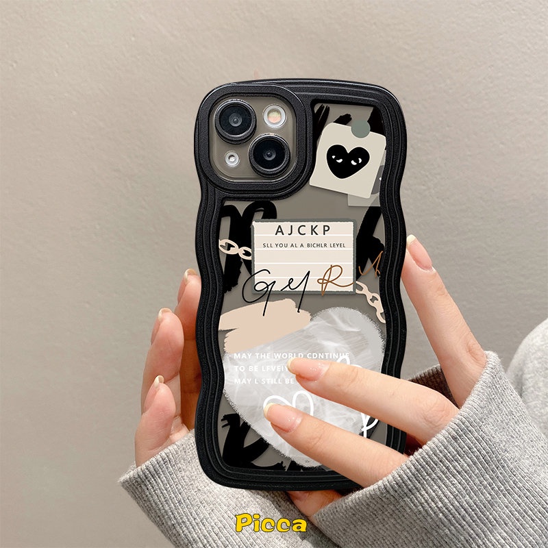 Casing Realme C53 10 C25 C33 9 9Pro+9i C15 5 6i C30 C12 C25s 8i C11 8 8Pro 7i 5i 7 C25Y C17 C21Y C20 C20A C3 Ins Kartun Graffiti Love Heart Comme Des Garcons Case Wavy Edge Cover