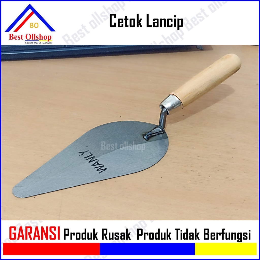 Sendok Semen Gagang Kayu 6 Inch Lancip / Cetok Semen Gagang Kayu 7 Inch Lancip