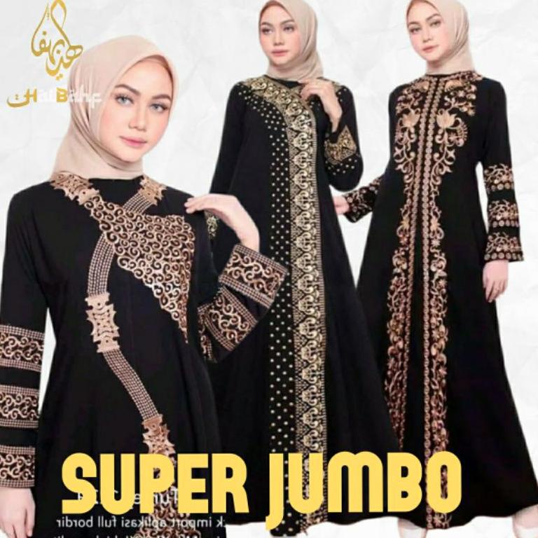 Chekout Abaya Jumbo Ld 130 Bordir Arab Turkey Bahan Jetblack Hitam Pekat Tidak Melar