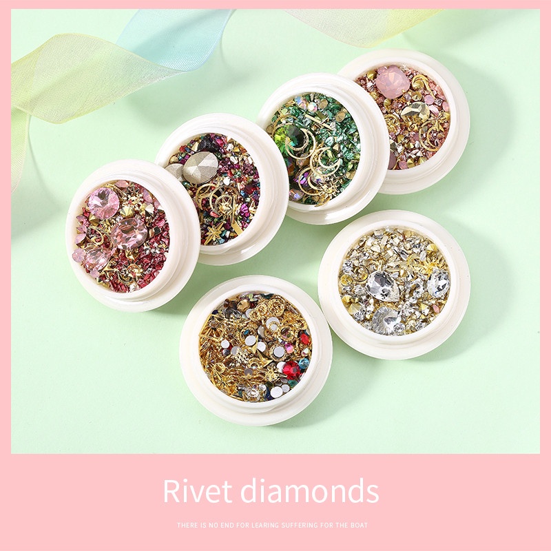 1 Kotak Kuku Rhinestone Aksesoris Kuku Kristal Untuk Kuku 3D Kuku Seni Hiasan Campuran Permata Membutuhkan Nail Art Diy