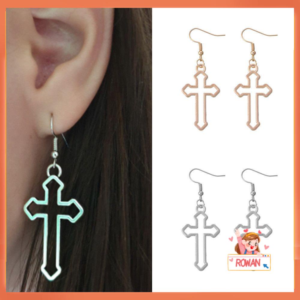 R-flower Cross Pendant Earrings Gothic Aksesoris Trendi Sederhana Ear Stud