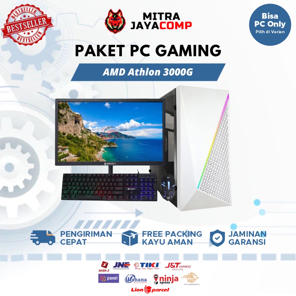 PC Gaming Fullset AMD Athlon 3000G Ram DDR4 16GB HDD - SSD + monitor 19 inch komputer gaming full set paket lengkap rakitan desktop