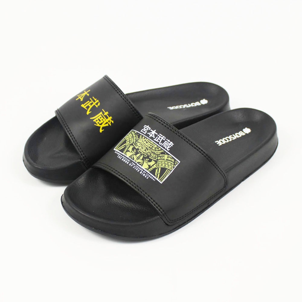 Sendal Slop Pria Wanita BOYSCODE Miyamoto Musashi Hitam / Slide Pria / Slip On Pria / Sendal Cowok / Sendal Cewek