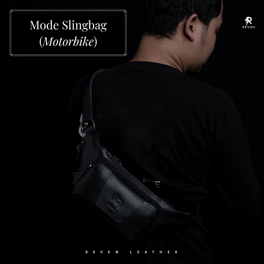 Tas Selempang Pria Kekinian Mode Motorbike Slingbag 100% Original Kulit Sapi Asli Outdoor Activity Fashion Cowok - MAHAMERU WAISTBAG