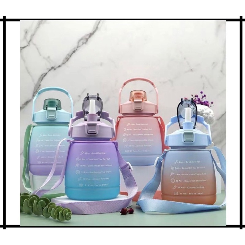 Botol Minum 1300ML 1.3 Liter Korea VIRAL / Botol Gradasi / Botol Lucu Gemoy Free stiker 2D dan3D &amp; Tali Gantungan Panjang