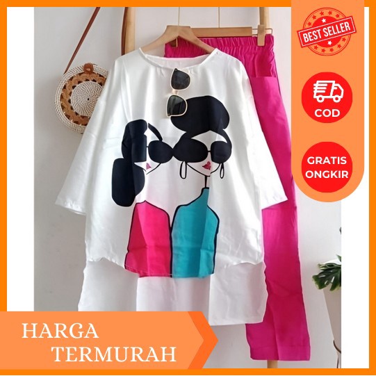 Stelan Celan Atasan Fromal Simple / Blouse Pants Set Cewek Kekinian / Set Celana Baju / Set Hijab Te