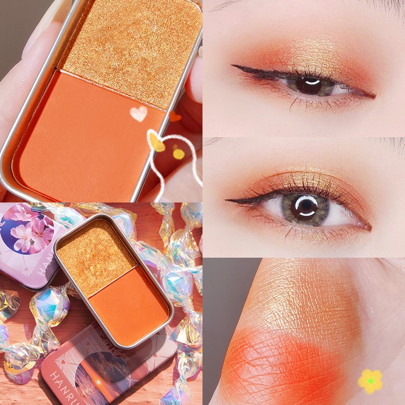 【COD】Eyeshadow Waterproof 2 Warna Matte Pearlescent Highlight Powder Eye Shadow Palette Kotak Besi Little Portable Makeup Kosmetik -CH