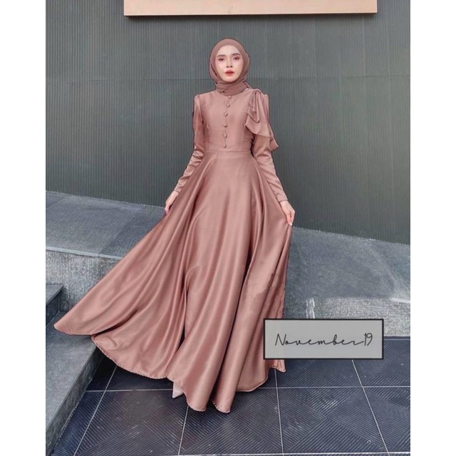 Gamis Terbaru - Dress Kondangan - Baju Kondangan Wanita - Gamis Satin Roberto Cavalli Premium Busui 