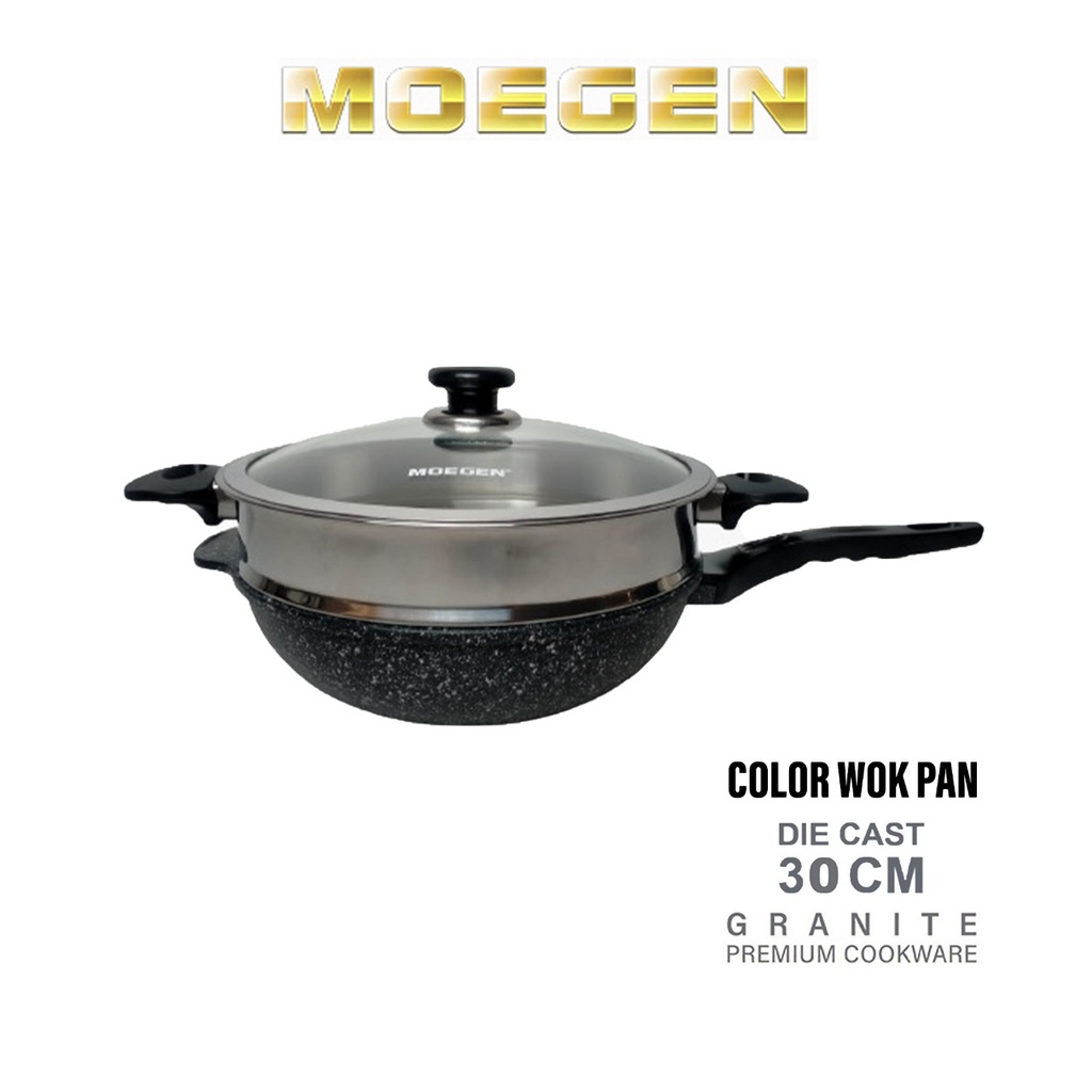 Moegen Germany Color Wok Pan 30 cm Granite Coating With Steamer