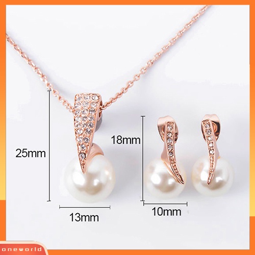 Set Perhiasan Mutiara Imitasi Liontin Kalung Anting