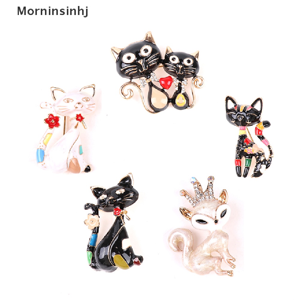 Mornin Bros Kucing Enamel Cat Lucu Unisex Wanita Pria Brooch Pin Perhiasan Desain Hewan id