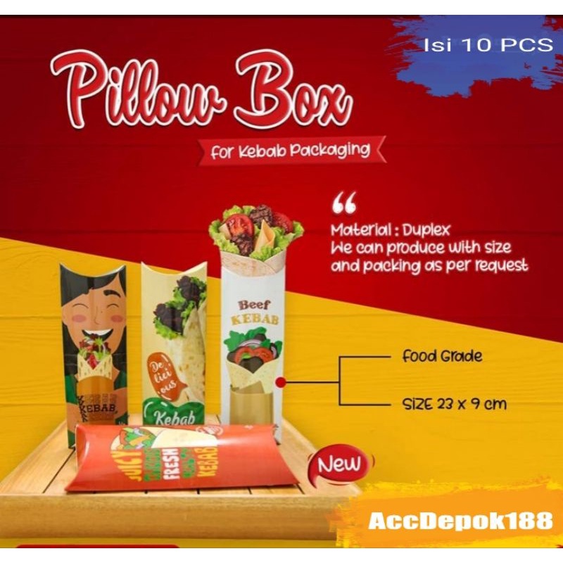 PILLOW BOX / KEMASAAN KEBAB / DUS KEBAB MOTIF ISI 10 PSC UKURAN 23 X 9 CM