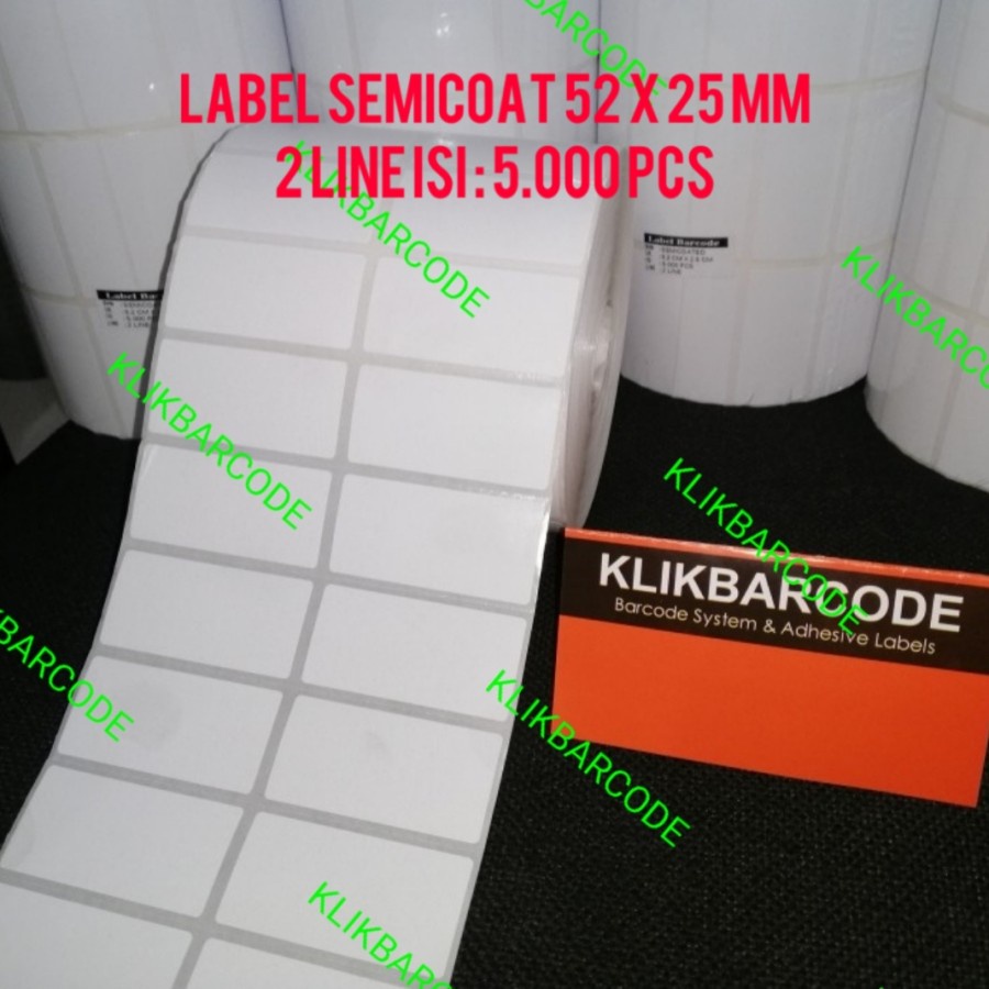 

LABEL BARCODE 52 X 25 - 2 LINE - KERTAS STICKER LABEL SEMICOATED TOP - 5.000 Pcs