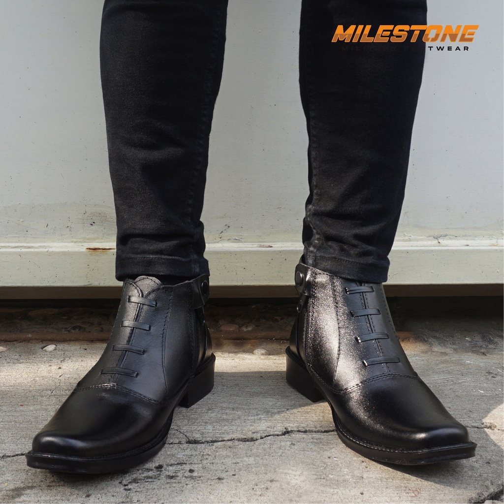 Sepatu Formal Pria Original MILESTONE Sepatu Pantofel Kulit Asli Berkualitas PDH 03 Resleting Kulit
