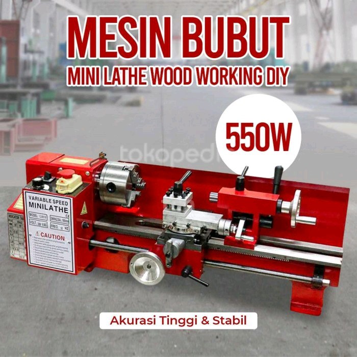 Terlaris Ossieao Mesin Bubut Mini Lathe Wood Working Diy 550W - Hitam Murah