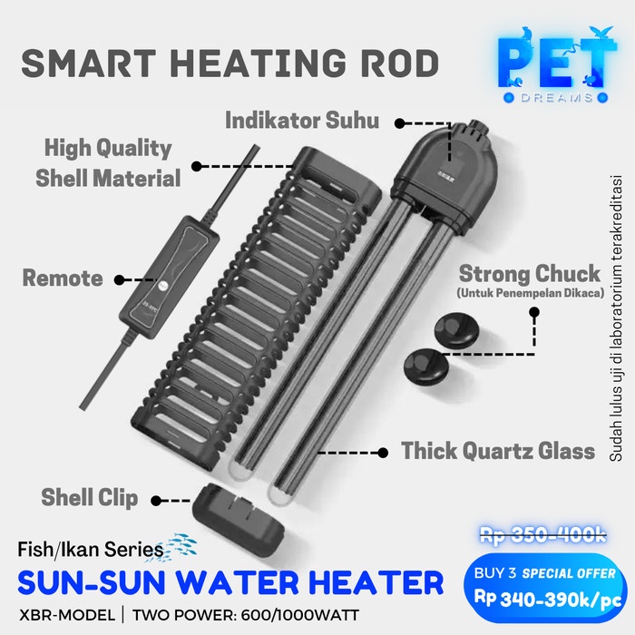 DIGITAL AQUARIUM WATER HEATER PENGHANGAT PEMANAS KOLAM AIR IKAN SUNSUN