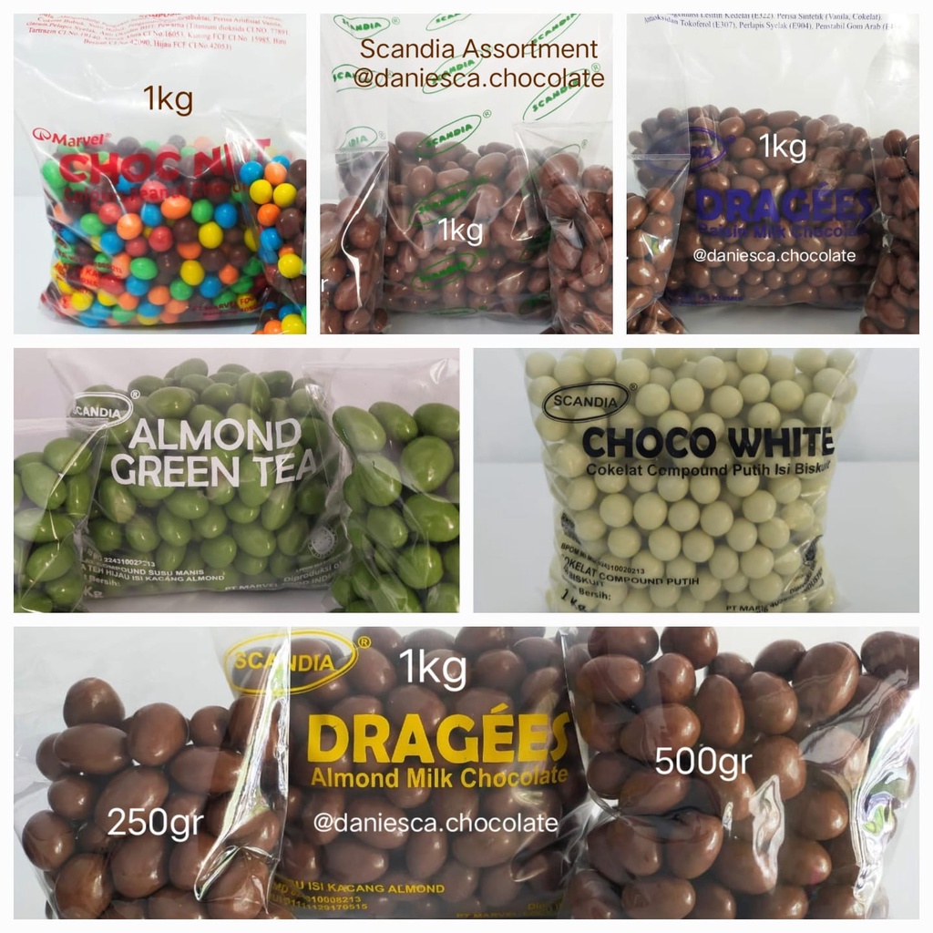 

1Kg Coklat SCANDIA Best Seller Almond / Almond Green Tea / Mede / Kismis / Assortment / Choco White / Choco Nut / Choco Biz / Pluto / Hazelnut / Rainbow (SCP)