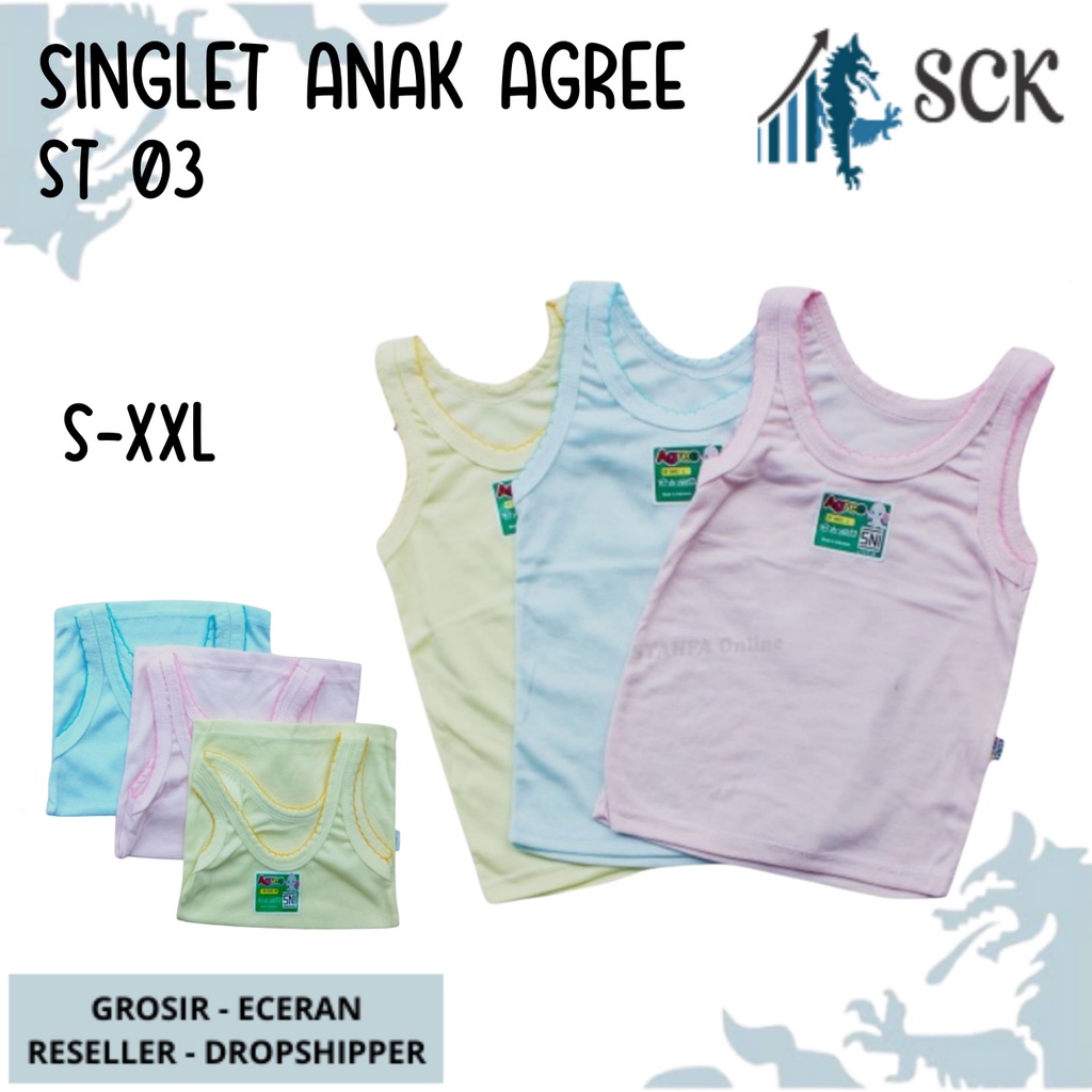 [ISI 3] Singlet Anak AGREE WARNA WARNI ST 03 / Singlet AGREE Kids / Kaos Dalam Anak - sckmenwear GROSIR