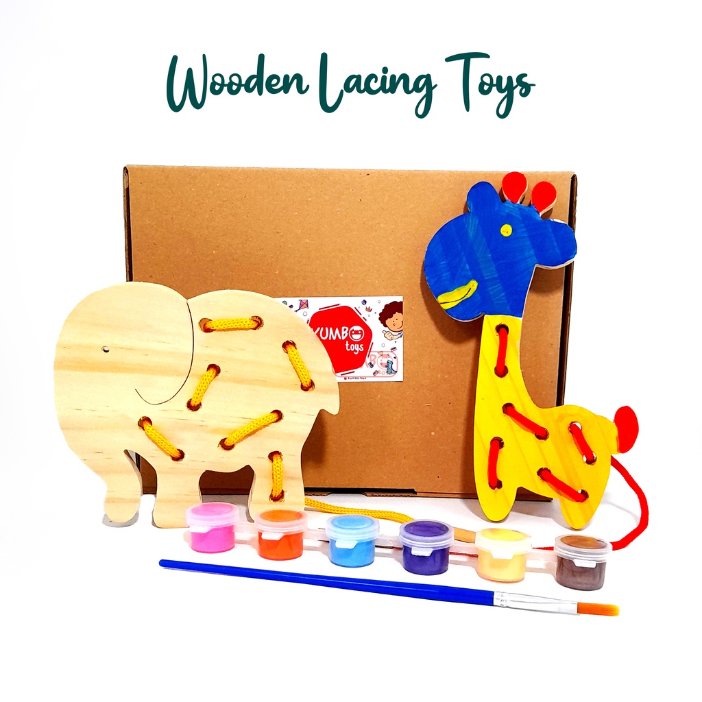 Mainan Edukasi Anak Menjahit Papan Kayu Wooden Lacing Toys